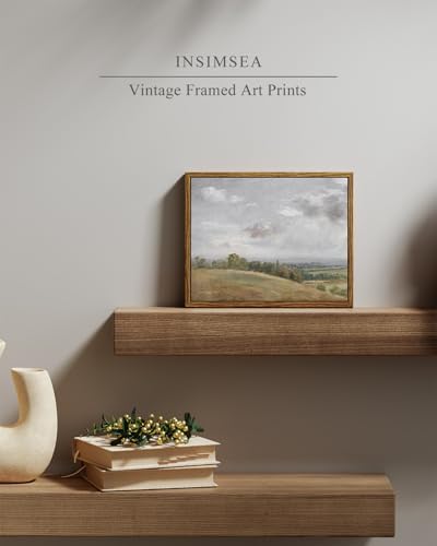 InSimSea Framed Canvas Wall Art Vintage Decor, White Clouds over Vast Grassland Classical Paintings Canvas Prints, Rustic Wall Decor for Bedroom Living Room Office, 8"x10" - Image 4