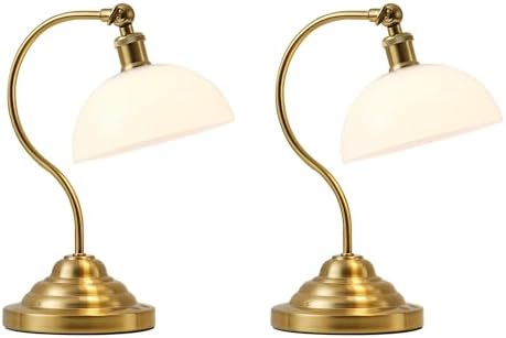 Cordless Table Lamp, Battery Operated Vintage Desk Light, Brass & White by KARTOOSH
