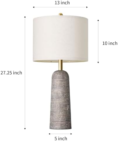 BOBOMOMO 27.25" Modern Table Lamp Set of 2, Light Grey Resin Table Lamps with Stone Look, Lamps for Living Room with Linen Shades, Bedroom Nightstand Lamps, Table Lamps for Living Room End Tables - Image 6