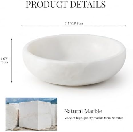 Koville Marble Decorative Bowl, 7.4" Natural Stone Bowl for Key Ring Jewelry Entryway Table Catch all, Aesthetic Modern Fruit Bowl for Kitchen Counter Home Coffee Table Decor Centerpiece(Namib Bianco) - Image 2