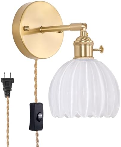 Shenmoyl Plug in Wall Sconce, White Tulip Glass Lampshade Wall Light Plugin Corded for Bedside Bedroom Doorway by Shenmoyl