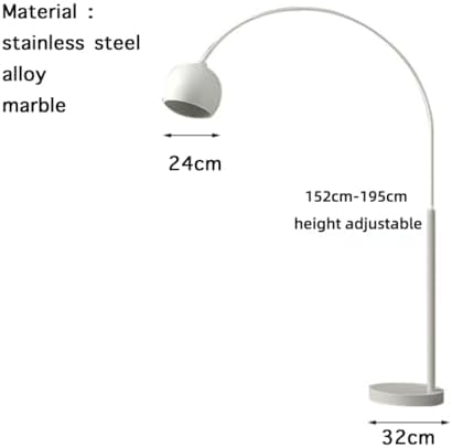 Modern Arc Floor Lamp with Chrome Dome Shade, Stainless Steel and Marble Base, Height Adjustable 152-195cm, for Living Room Bedroom Study (White) - Image 3