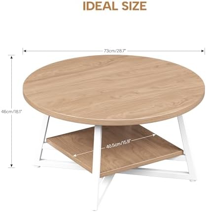 Coffee Table for Living Room, Round Coffee Table, Small Circle Coffee Table with Storage, Modern Wood Round Center Table for Home Office, Small Space, Easy Assembly, Light Coffee - Image 3