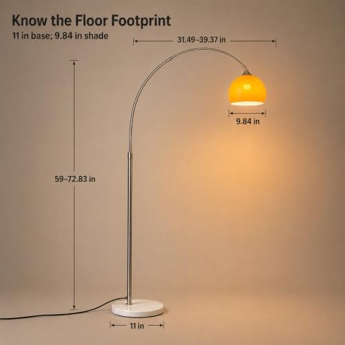 72in Mid Century Modern Orange Arc Floor Lamp with White Marble Base - Image 3