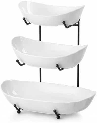 HBlife 3 Tier Large Fruit Bowl, Ceramic Fruit Basket for Kitchen Counter by HBlife