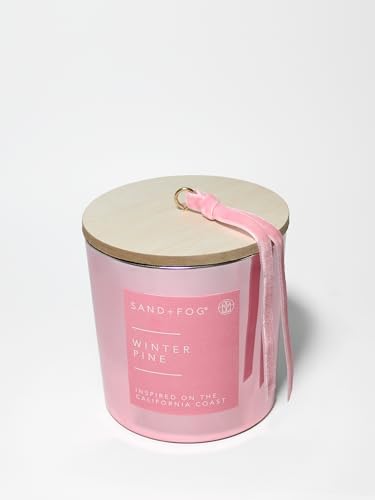 Sand + Fog Scented Candle - Winter Pine – Additional Scents and Sizes – 100% Cotton Lead-Free Wick - Luxury Air Freshening Jar Candles - Perfect Home Décor with Pink Ribbon Lid – 21 oz by SandFogHome