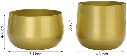 Vixdonos Gold Metal Flower Pots Brass-Toned Garden Planters, 7.1/6.3 Inch Indoor Round Succulent Containers, Pack 2 Cactus Plant Pots with Drainage Hole - Image 2