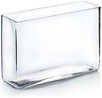 WGV Long Rectangle Block Vase, Width 3", Length 10", Height 7", Clear Glass Floral Container Wedding Party Event Home Office Decor, 1 Piece by WGVInternational-OpusGlassware