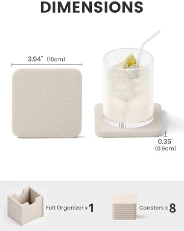Fluxynara Felt Coasters with Holder, Set of 8 for Drinks, Oatmeal - Image 2
