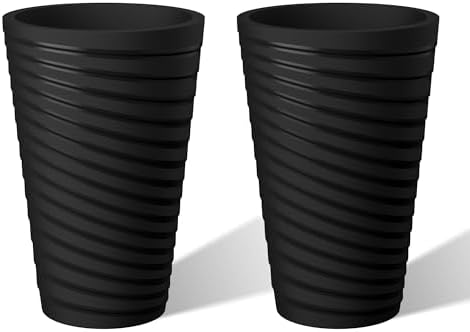 Kante Set of 2 Black Plastic Round Planters 18" Tall Home & Outdoor by Unknown