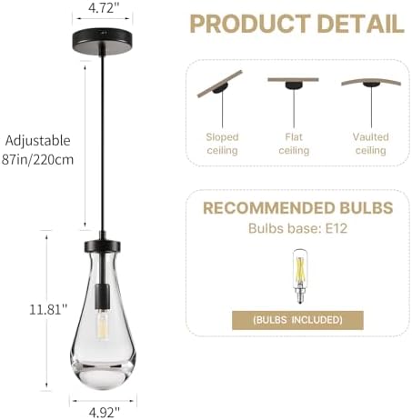 Set of 2 Raindrop Pendant Lights,Tear Drop Ceiling Pendants Light - Image 3