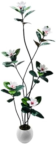 7FT Tall Lifelike Artificial Magnolia Tree with 6 Pcs Magnolia Flowers in White Planter Pot, Rubber Tree Faux Plants Indoor Artificial Plants & Flowers for Home Office Living Room Decor by BouPower