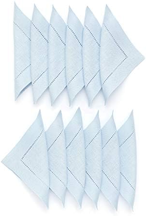 Solino Home 100% Linen Cocktail Napkins Light Blue, 6 x 6 in, Set of 12 by SolinoHome
