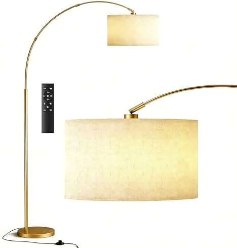 A Modern Floor lamp with Remote Control, Featuring a Large Drum-Shaped Shade, Ideal for use as a freestanding Corner lamp in Living Rooms, bedrooms, and Dining Areas (Classic-Golden) by Unknown