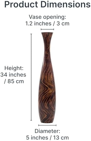 Leewadee Large Brown Light Brown Home Decor Floor Vase – Wooden 34 inches Tall Farmhouse Decor Flower Holder for Fake Plant and Pampas Grass - Image 3