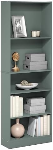 Furinno Jaya 5-Tier Book Shelf with Adjustable Shelves, Light Sage - Image 6