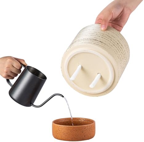 6 Inch Ceramic Self Watering Planter with Drainage Hole, Brush - Image 3