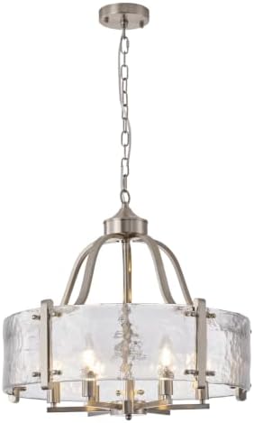 22'' Brushed Nickel Textured Glass Chandelier for Dining Room Light Fixture by Unknown