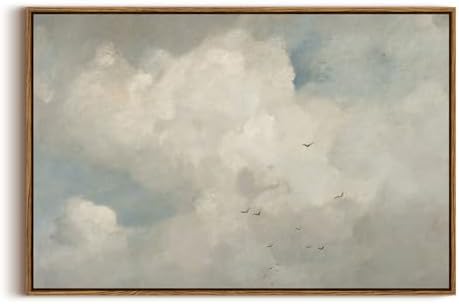 InSimSea Framed Canvas Wall Art Vintage Decor, Home Decor Classical Oil Paintings Sky Cloud Birds Prints, Vintage Landscape Large Wall Art for Living Room Bedroom Bathroom Office Decor, 20"x30" by InSimSeaArt