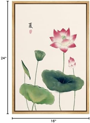 NWT Framed Canvas Print Wall Art Japanese Style Watercolor Pink Lotus Flowers Floral Plants Illustrations Modern Art Rustic Scenic Colorful Pastel for Living Room, Bedroom, Office - 16"x24" Natural - Image 6