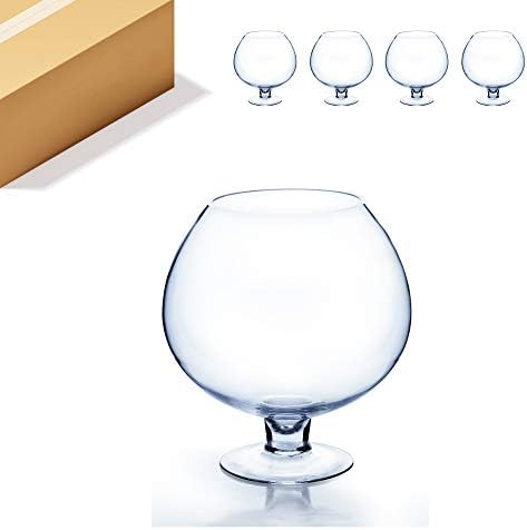 WGV Bowl Glass Vase Bulk, Diameter 8", Height 9", (Multiple Sizes Choices) Clear Floral with Stem, Planter Terrarium Jar for Wedding Event Home Decor, 4 Pieces (VBW0909) by WGVInternational-OpusGlassware