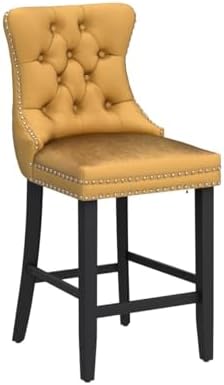 SoarFlash Modern Velvet Upholstered Bar Stools Set of 4 with Wood Legs, Button Tufted,Chrome Nailhead, Counterstool Seat, Armless Bar Chairs (Gold) - Image 4