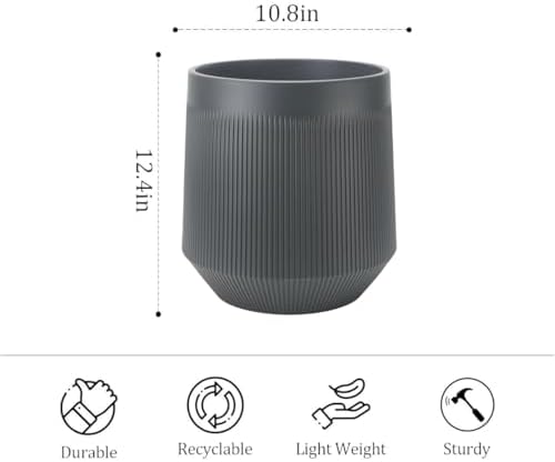 Plant Pots，Set of 2 Plastic Large Pots for Indoor Plants,Flower Pots Outdoor Planters with Drainage Hole and Seamless Saucer,(Gray 12Inches) - Image 4