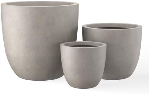 Kante Set of 3 Weathered Concrete Bowl Round Planters for Modern Home by Unknown