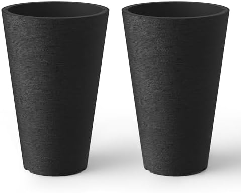Kante Set of 2 Black Plastic Round Planters 13" Tall Home & Outdoor by Unknown
