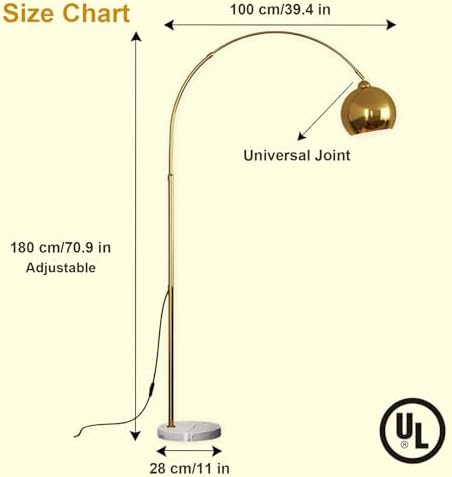LightInTheBox Gold Modern Arc Floor Lamp, 70.9in Arc Floor Lamp with Inner Gold Metal Shade and White Marble Base, Arc Lamps Floor Standing with 5W Bulb, Over Couch Lamp for Living Room, Bedroom - Image 3