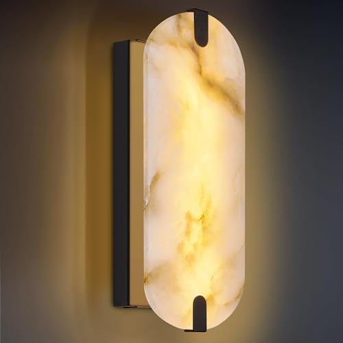 14.17in Alabaster Wall Sconces, Natural Marble Wall Light, Modern LED Alabaster Sconces for Living Room Indoor Wall Lamps for Dining Room Stairs Bedroom,Black by DLUCE