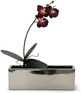 WGVI Long Rectangle Ceramic Planter Vase in Silver 12" x 4" x 4"H, Block Rectangular Terrarium Box Pot, Flower Arrangement, Table top Centerpiece, Home Decor Organization Storage Container, 1 Pc. - Image 3