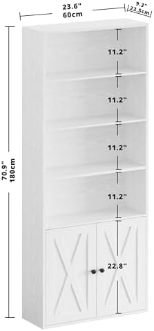 IRONCK Industrial Bookshelves and Bookcases with Doors Floor Standing 6 Shelf Display Storage Shelves 70 in Tall Bookcase for Home Office, Living Room - Image 3