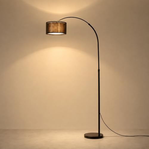 72in Black Arch Floor Lamp with Dual-Layer Shade＆Marble Base by BOFEA