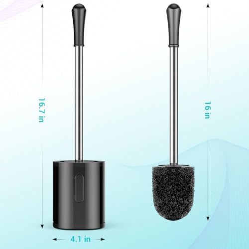 Toilet Brush, Compact Size Toilet Bowl Brush with Stainless Steel Handle, Small Size Plastic Holder Easy to Hide, Space Saving for Storage, Drip-Proof, Easy to Assemble, Deep Cleaning Black - Image 2
