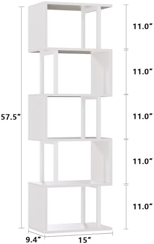 Furologee 6 Tier Bookshelf, S Shaped Geometric Bookcase, White - Image 3