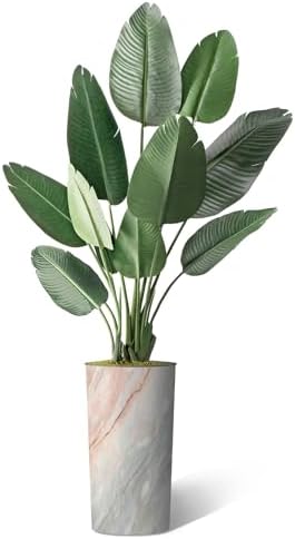 Artificial Tree in Modern Granite Effect Planter, Fake Bird of Paradise Silk Tree for Indoor and Outdoor Home Decoration - 67" Overall Tall (Plant Pot Plus Tree) - Image 2
