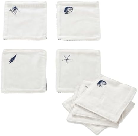 Coastal Cloth Coasters for Drinks, White Base Small Shell, 8PCS by Unknown