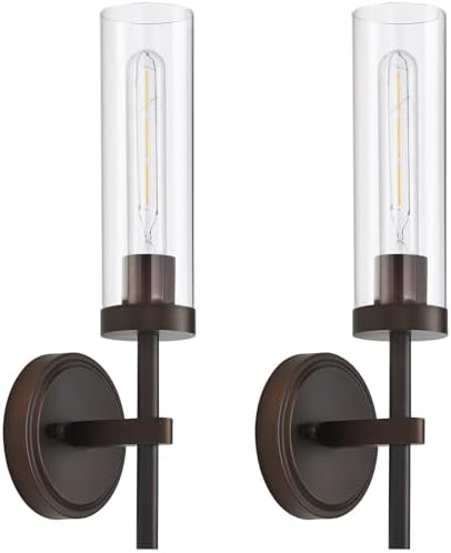 SANTOSTOCK Oil Rubbed Bronze Wall Sconces Set of Two, Bathroom Wall Sconces Vanity Lights with Clear Glass Shade, Modern Farmhouse Wall Mount Lights for Mirror Bedroom Living Room Stairwell Hallway by SANTOSTOCK