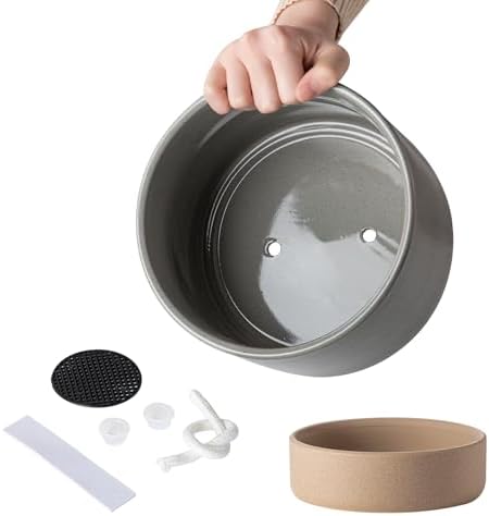 8 Inch Ceramic Self Watering Planter with Drainage Hole, Dark Grey - Image 7
