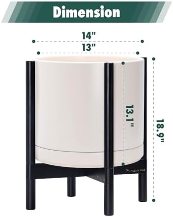 D'vine Dev Ceramic Pot with Ebony Wood Stand, Oatmeal, 14 in, 55-B-S-8 - Image 3