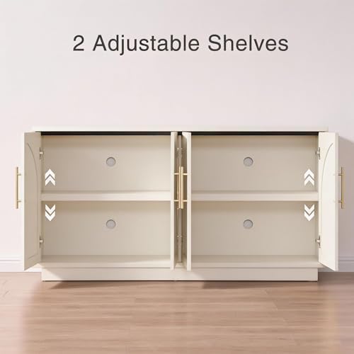Fatmok Buffet Cabinet with Storage, 59'' Modern Arched Sideboard Cabinet w/Adjustable Shelves, Wood Media TV Console Table Credenza for Living Room Hallway Entryway, Beige(Not White) - Image 4