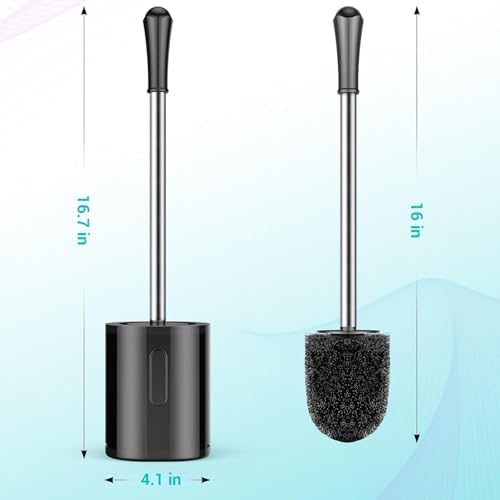 Compact Size Toilet Brush & Holder, 2 Pack, Stainless Steel Handle, Space Saving for Storage, Drip-Proof, Easy to Assemble, Black - Image 2