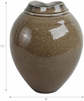 Glazed Oval Vase for Living Room Decor - Modern Stoneware Porcelain Flower Vase for Home, Bedroom, House or Office Table Accents - Timeless Accent Display for Study Room Decor - 11", Brown - Image 4