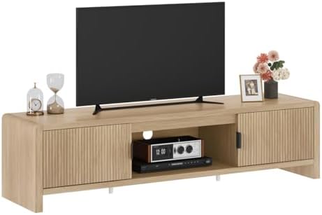 FATORRI TV Stand for TVs up to 75/65/55 Inch, Wood Entertainment Center with Storage, Farmhouse Waveform Fluted-Door Television Media Console for Living Room, Bedroom (63 Inch W, Light Walnut) - Image 2