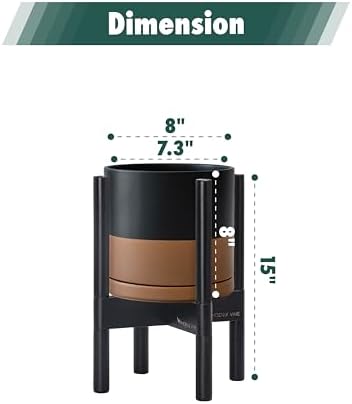 D'vine Dev Ceramic Pot with Ebony Wood Stand, Black/Tan, 8 in, 55-B-M-7 - Image 3