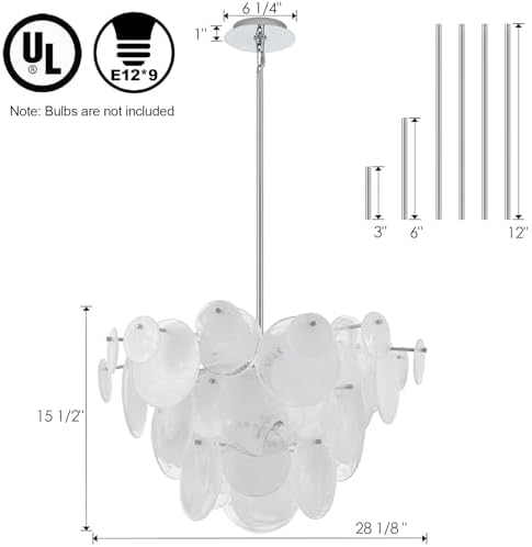 Dia 28 Inch, Modern Glass Chandeliers for Farmhouse, Large Unique Pendant Chandelier for Dining Room Bedroom Entryway Kitchen Foyer, Chrome Finish - Image 6