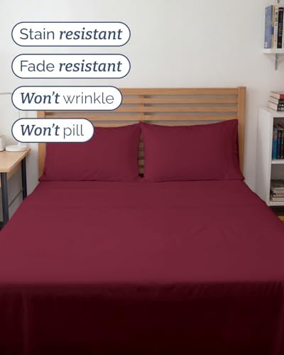 Full XL Sheets - 4 Piece Full XL Sheet Set - Cool & Breathable - Burgundy - Image 5