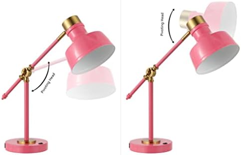 JONATHAN Y Allegra Metal Task Desk Lamp USB Port 18.5", Pink/Brass Gold - Image 4