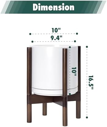 D'vine Dev Ceramic Pot with Walnut Wood Stand, White, 10 in, 55-B-X-1 - Image 3